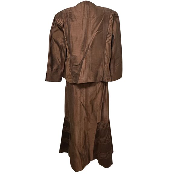 Emmelle New York Silk Skirt and Jacket Set Size S Chocolate Brown Quiet Luxury - Picture 5 of 7